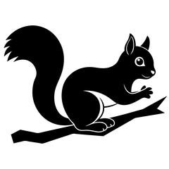 Squirrel on a branch vector silhouette 
