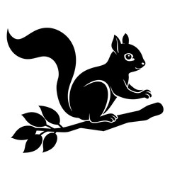 Squirrel on a branch vector silhouette 