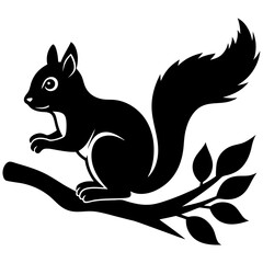 Squirrel on a branch vector silhouette 