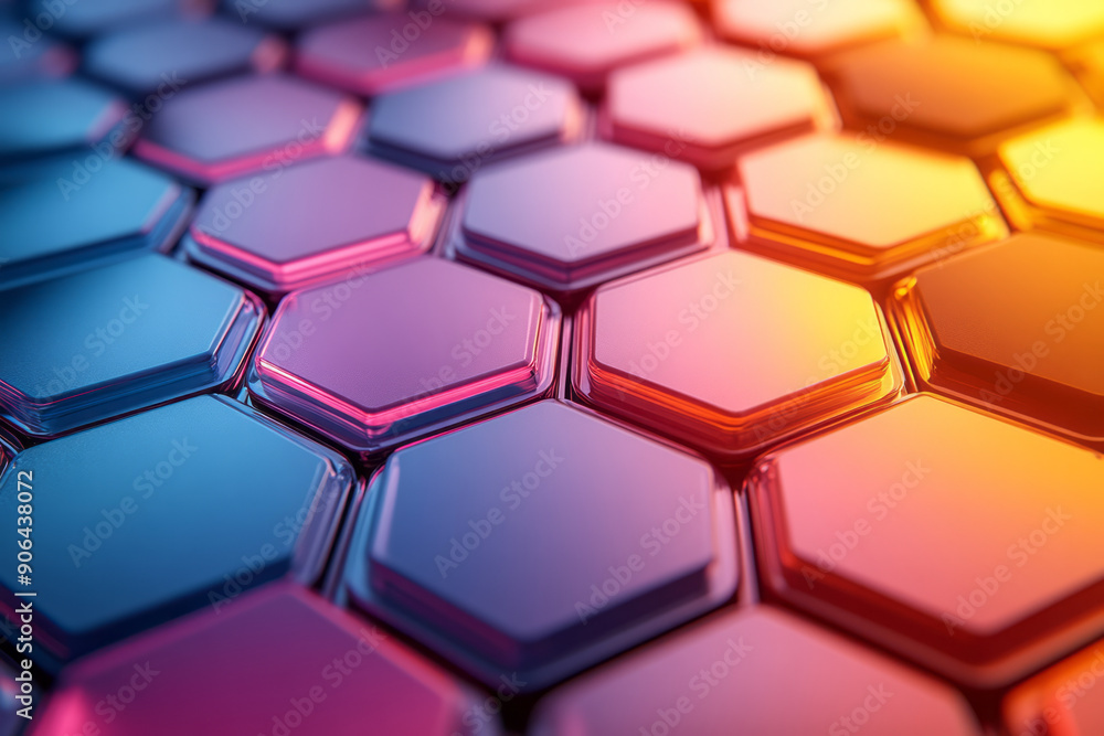 Poster minimalist image of an abstract hexagonal pattern with colorful highlights, set against a light back