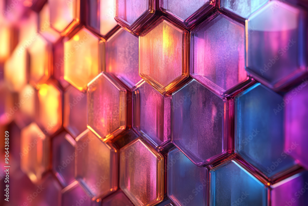 Poster elegant representation of an abstract hexagonal pattern with vivid highlights, forming a captivating