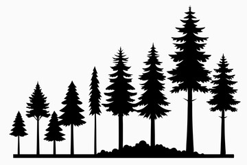 Fototapeta premium Vector silhouettes of trees in different stages of growth on a white background