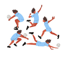VolleyBall Player Man Jump Smash Sports Set Vector