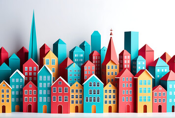 Obraz premium cityscape illustration made paper origami style isolated white background high resolution high details vibrant