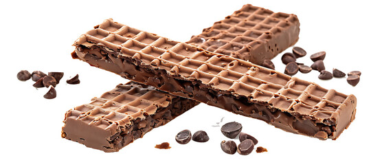 Fototapeta premium chocolate bars with Choco chips isolated on a transparent background