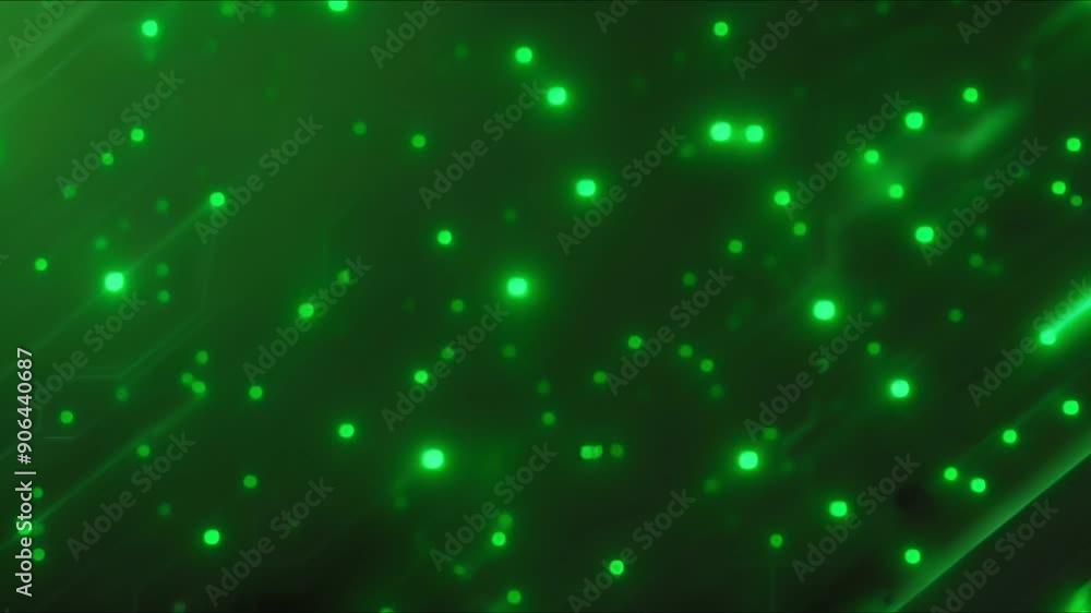 Poster abstract digital circuit board with glowing green lines and nodes. a futuristic and high-tech concep