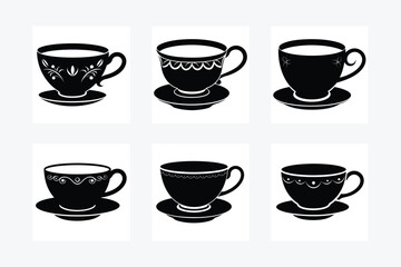 Set of tea cup vector silhouette with white background