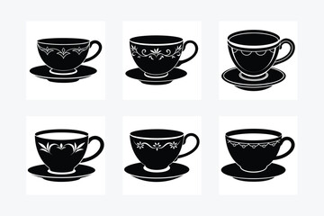 Set of tea cup vector silhouette with white background
