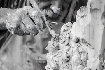 Master Craftsman Sculpting Intricate Details in Clay