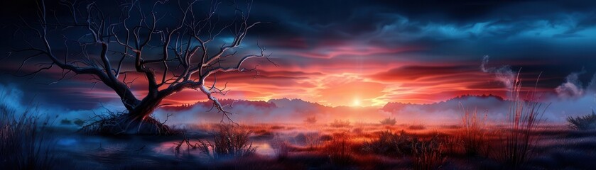 Obraz premium Life after death depicted with serene, otherworldly landscapes and spiritual elements, conveying a sense of peace and transition, Spiritual, Soft hues, Digital painting