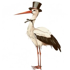 Obraz premium Stork Vintage Glam animal fashion cartoon isolated whitebackground 16:9