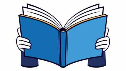 An icon depicting a book held by hands, with a minimalist style and blue color scheme. Ideal for app icons, web design, and educational content.