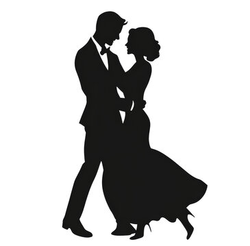 recommend clip art: Black silhouette of an elegant couple dancing a ballroom dance. Transparent background