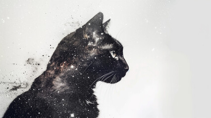 Black Cat with Milky Way Double Exposure