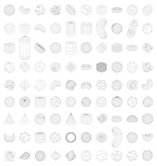 Collection of abstract geometric wireframe y2k shapes. Abstract futuristic design.
