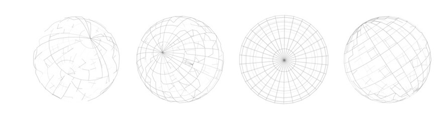 Checkerboard and wireframe spheres on white background