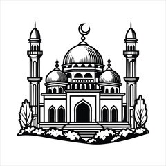 mosque black & White vector