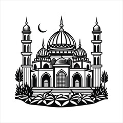 mosque black & White vector