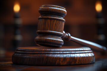 Clean and modern image of a simple gavel resting on a sleek, polished auction block,
