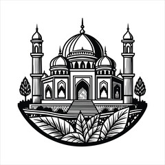 mosque black & White vector