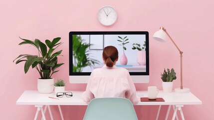 Woman Working at Stylish Home Office Desk