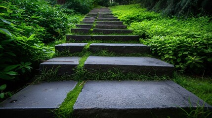 Obraz premium Stone Pathway Through Lush Green Garden