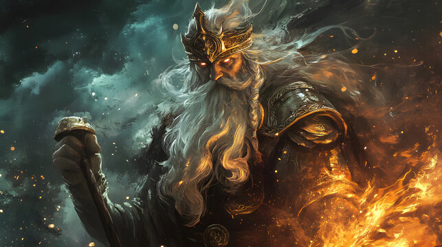 Baldr god of light and peace. Ancient old Nordic and Germanic deity. Norse Balder, Baldur, Scandinavian mythology divine character with sun. illustration