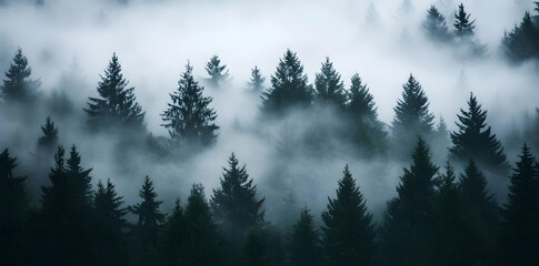 Misty forest monochrome silhouette trees background