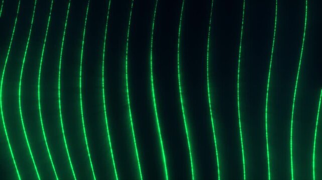 Green neon light waves background, abstract futuristic glowing lines, high-tech design, high contras