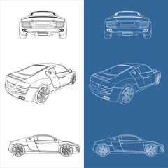Obraz premium vector electric vehicle car line art draw blueprint from all view top corner side back isolated in transparent background