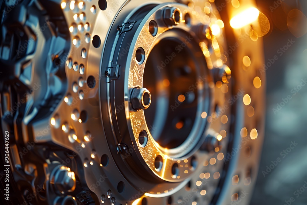 Poster close-up of a precision engine component with gleaming details and soft lighting