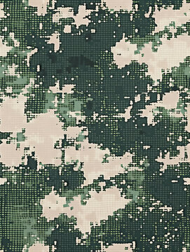 A green and white camouflage print with a lot of dots
