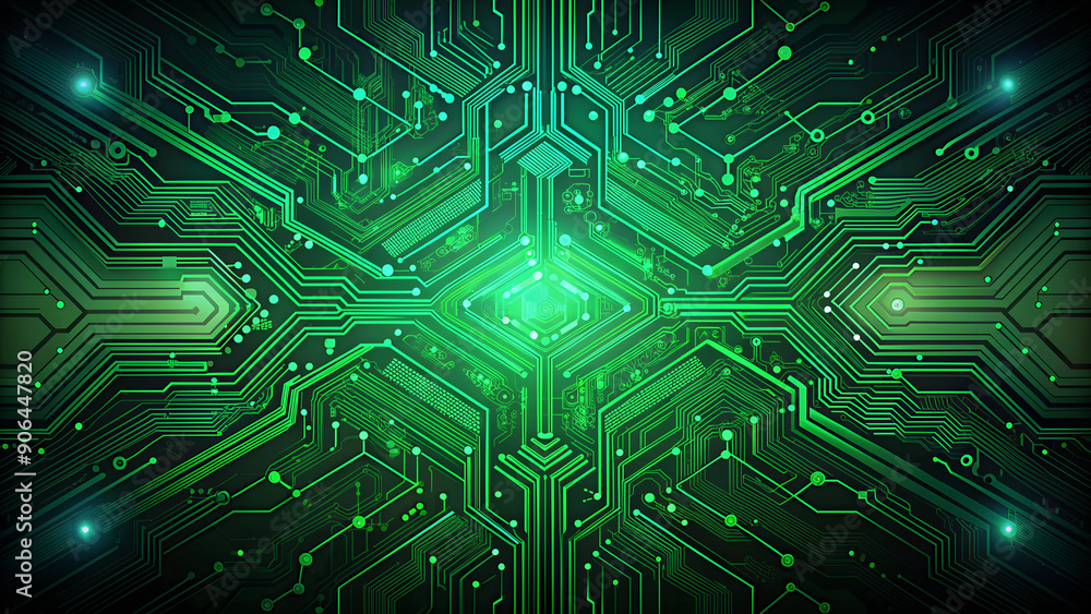 Wall mural Green Circuit Board Design with Glowing Lights

