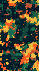 A colorful and abstract image of a forest with a mix of green, yellow