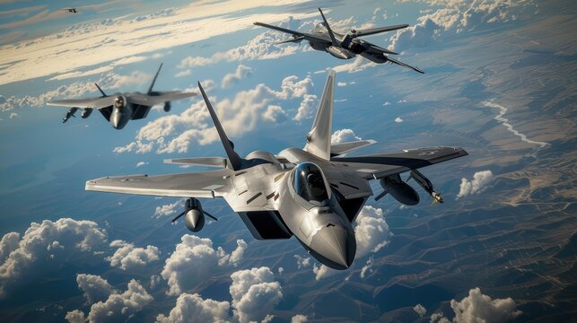 F-22 Raptor Jet Fighter Flying Through the Clouds