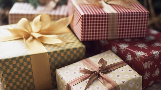 Holiday gifts and presents, country cottage style wrapped gift boxes for boxing day, Christmas, Valentines day and holidays shopping sale, beauty box delivery idea