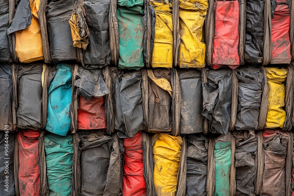Aufkleber stacked recycled plastic blocks emphasizing the circular economy and innovative use of materials in 