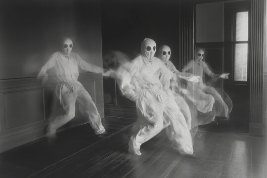 Haunting figures in an old dark room. Generative AI image