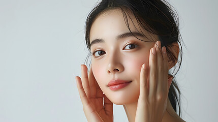 portrait of a woman applying facial skincare