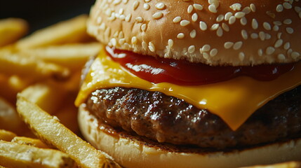 juicy cheeseburger served with fries