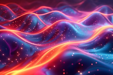 Obraz premium Vibrant Abstract Waves with Glowing Lights and Sparkles