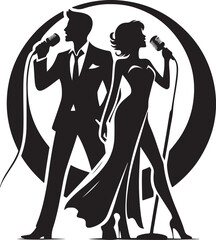 Man and Woman Singers Silhouette Vector