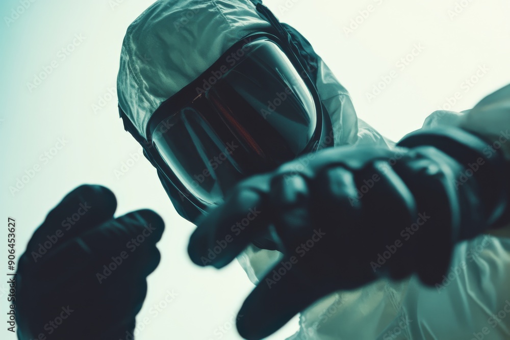 Poster scientist examining glowing red substance in laboratory symbolizing innovation and scientific discov