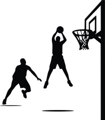 Basketball Players silhouette - Intense Game Action Art