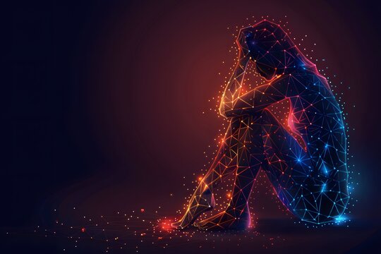 Abstract Representation of a Contemplative Figure in a Cosmic Glow