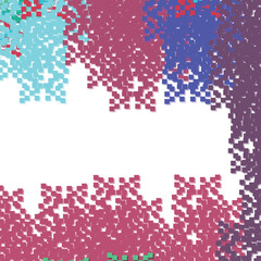 Torn texture with colored pixels. Part of the art is cut out, all edges are different in shape.