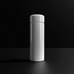 White Thermos Bottle Mockup on Black Background