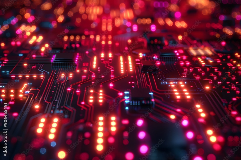 Aufkleber vibrant circuit board with glowing lights and complex patterns