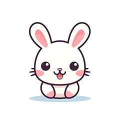 Cute Smiling Rabbit Cartoon Illustration with Simple Line Art