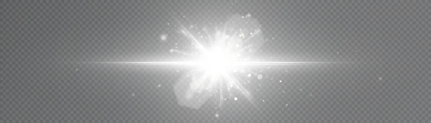 Bright Christmas star. Vivid light effect for holiday design isolated on transparent background.